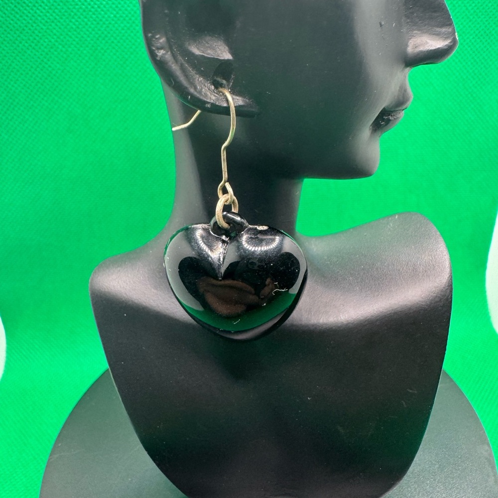 Vintage Black Heart Drop Earrings
